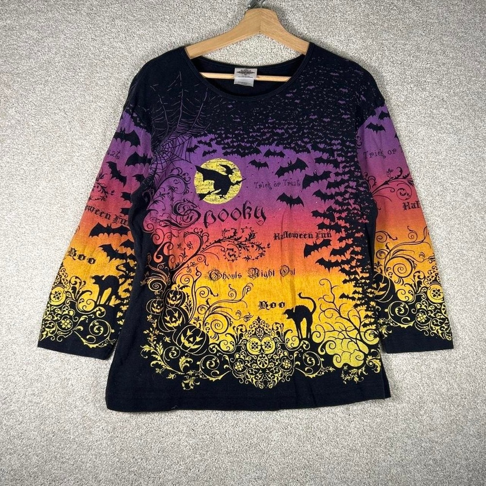 Y2K women's Halloween all over print grunge rhinestone long sleeve top Size L
